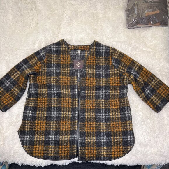 Ava & Viv Brown Cardigan Plaid Open Front Coatigan Size 4XL - Picture 6 of 16